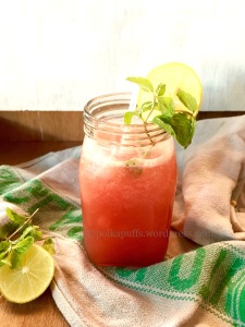 Watermelon mocktail Green tea refresher Fruity Green Tea Cooler Polkapuffs recipes Summer drinks Kids recipes