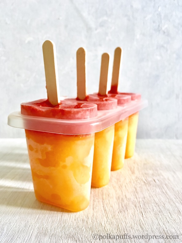 How to make strawberry orange popsicle Volcano Popsicle recipe Summer treat Popsicles with glucose recipe Polkapuffs recipes Food photo by Shreya Tiwari