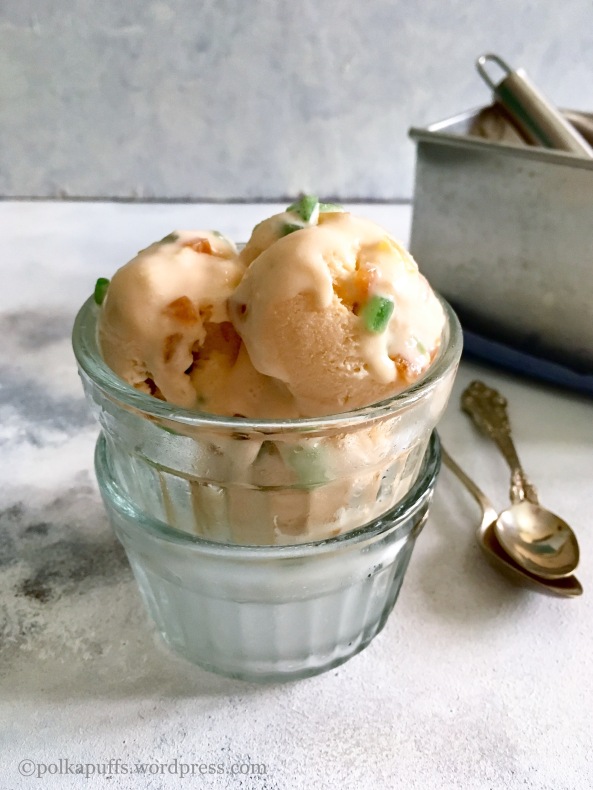 Tutti Frutti ice cream recipe Eggless no cook no Churn Tutti Frutti ice cream Polkapuffs Shreya tiwari photography